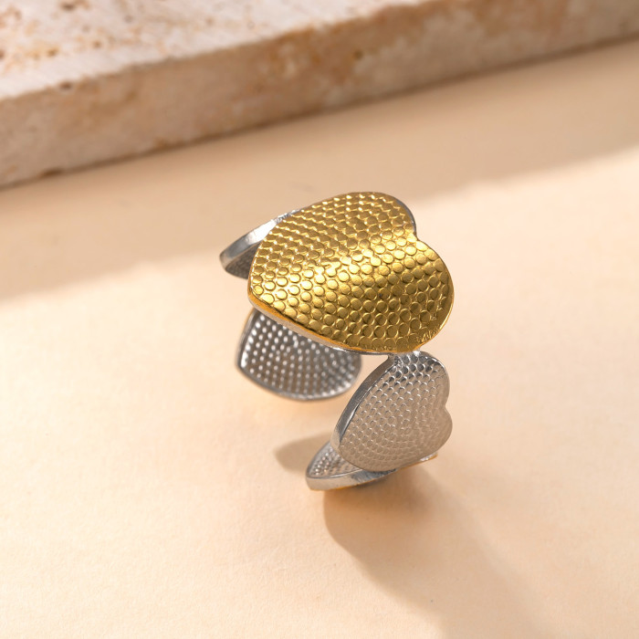 Cross-Border New Stainless Steel Ring Hydraulic Flower Heart Color-Block Ring Niche Design Personality Titanium Steel Jewelry Factory