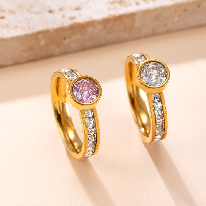 Hot-Selling Fashion Stainless Steel Ring Welding Brand Inlaid Round Zircon Ring for Women Niche Design Titanium Steel...