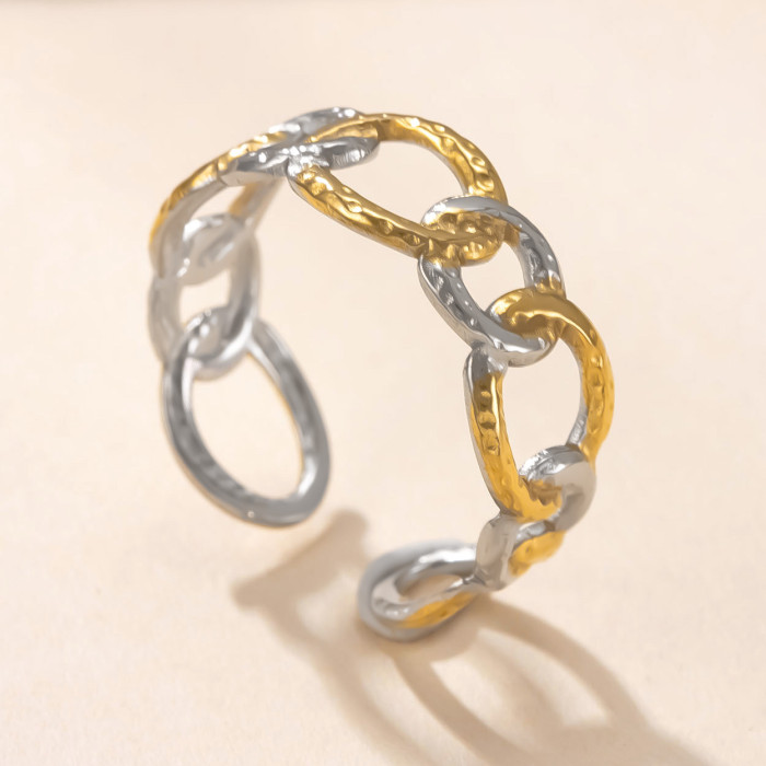 Cross-Border Hot Selling Stainless Steel Ring for Women, Niche Design, Color Block Open Ring, Oil Press Hollow Heart Titanium Steel Ring Factory