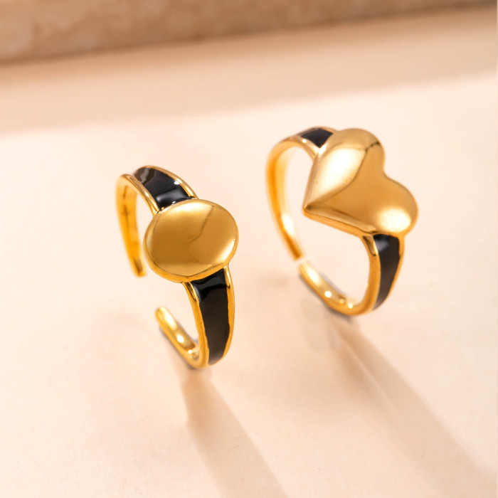 New Titanium Steel Jewelry Smooth Heart Oval Black Oil Drop Open Ring Simple Fashion Stainless Steel Ring