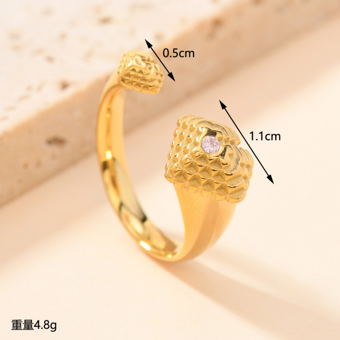 Cross-Border European and American Rings for Women, Niche Fashion, Light Luxury, Cast Three-Dimensional Heart-Shaped Diamond-Encrusted Rings, Versatile Design, Open Rings