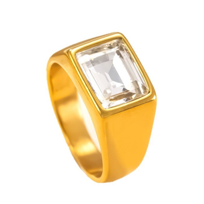 Hot Selling Titanium Steel Jewelry Casting Inlaid Square Zircon Ring Fashion Simple 18K Gold Plated Stainless Steel Ring