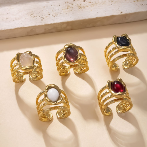 European and American New Titanium Steel Open Ring for Men and Women, Hydraulic Three-Line Gemstone Ring, Colorful Stainless Steel Jewelry Wholesale
