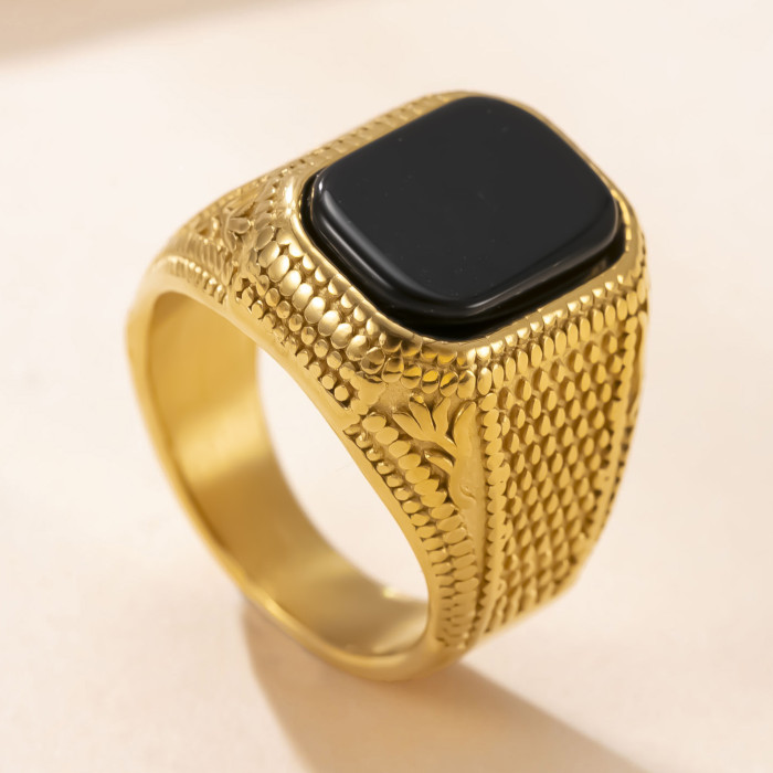 Amazon New Stainless Steel Ring Casting Geometric Blue Turquoise Couple Ring Retro Light Luxury Style Titanium Steel...