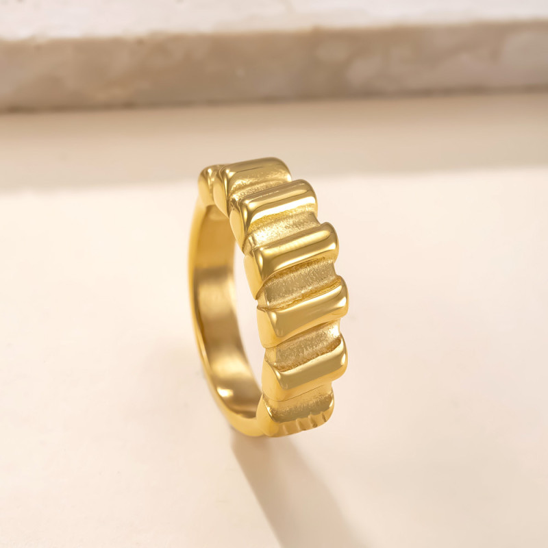 European and American Fashion Stainless Steel Ring Simple Minimalist Gear Ring Geometric Open Index Finger Ring Striped Hand Jewelry