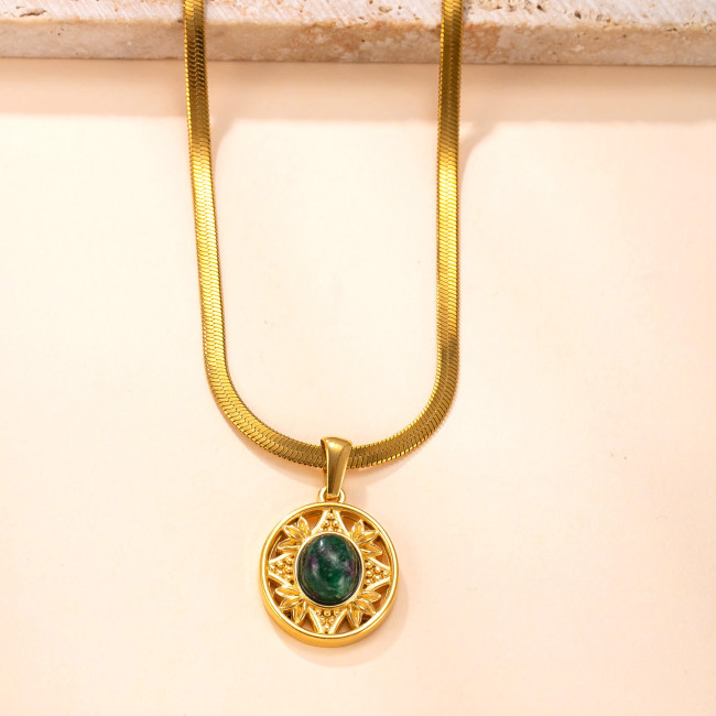 Single Pendant Stainless Steel Casting Jewelry Oval Natural Stone Necklace Light Luxury Retro DIY Jewelry Accessories...