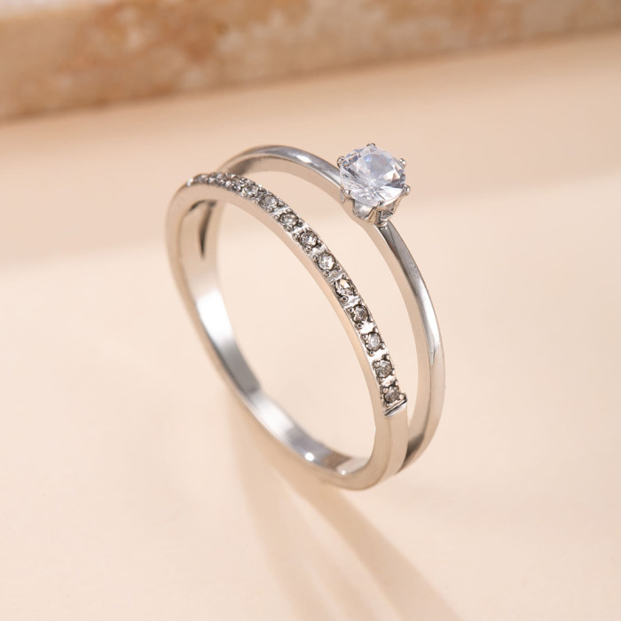 Cross-Border Hot-Selling Titanium Steel Jewelry Korean Fashion Couple Rings Double-Layer Hollow Inlaid Diamond Stainless Steel Rings Wholesale Factory