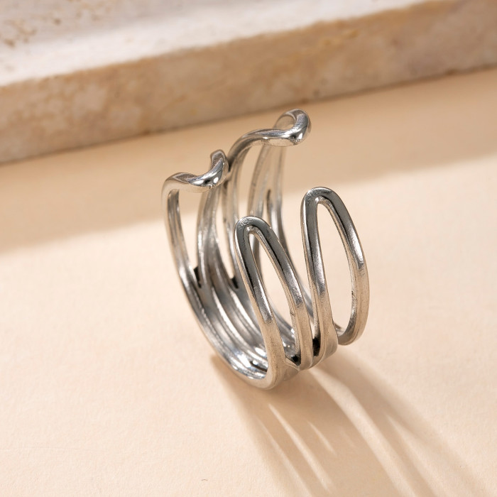Fashion Stainless Steel Ring Hydraulic Irregular Line Open Ring Niche Design Titanium Steel Jewelry Manufacturer