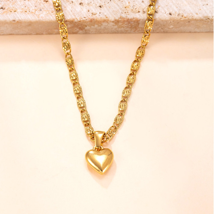 Single Pendant Hot-Selling Stainless Steel Necklace Light Luxury Niche Smooth Heart Titanium Steel Accessories DIY Je...