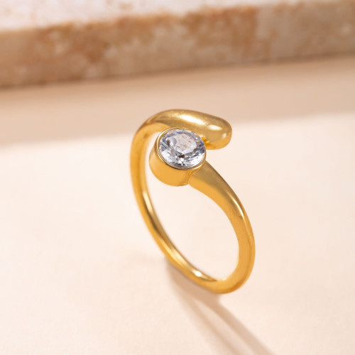 Cross-Border Hot-Selling Titanium Steel Jewelry 18K Gold Plated Light Luxury Vintage Ring Cast Open Micro Inlaid Diamond Stainless Steel Ring