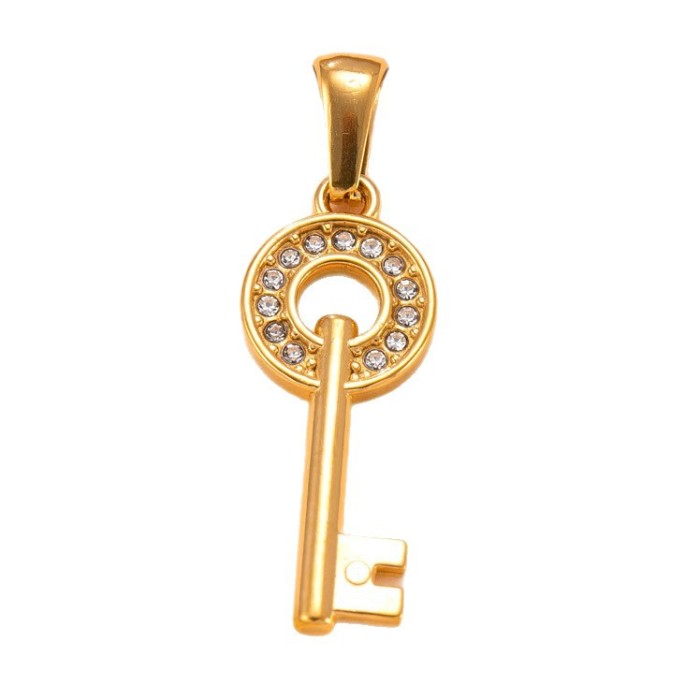 Single Pendant Cross-Border Stainless Steel Necklace Creative Design Casting Key Inlaid with Diamonds Titanium Steel Jewelry Accessories