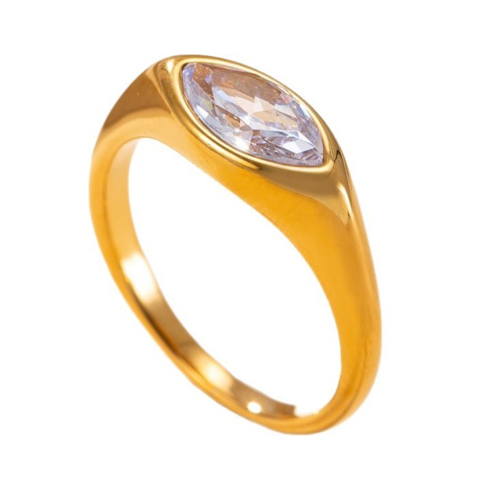 Cross-Border New Stainless Steel Ring Casting Rhombus Zircon Index Finger Ring Light Luxury Fashion Vacuum Electroplated Titanium Steel Jewelry