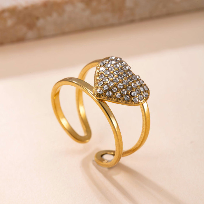 Cross-Border Hot-Selling Stainless Steel Jewelry Welding Plate Round Full Diamond Open Ring Fashion Titanium Steel Non-Fading Ring Factory