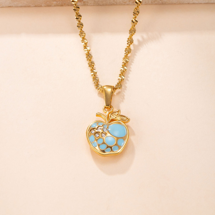 Single Pendant Casting Apple Drop Colorful Oil Stone-Inlaid Stainless Steel Necklace Accessories Fashion DIY Jewelr...