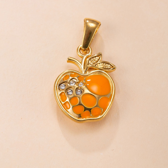 Single Pendant Casting Apple Drop Colorful Oil Stone-Inlaid Stainless Steel Necklace Accessories Fashion DIY Jewelr...
