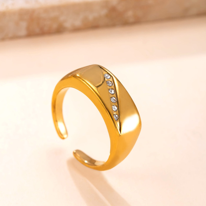Hot Selling Stainless Steel Ring for Women, Cast Beveled Edge with Stone-Inlaid, Stackable Ring with Fashionable D...