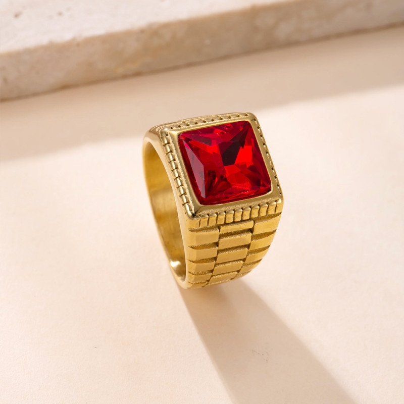 European and American Retro Stainless Steel Ring Men's Palace Style Cast Strap Square Zircon Ring Titanium Steel Jewelry