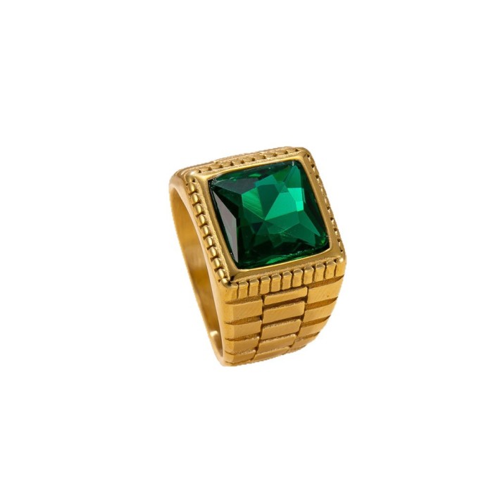 Retro Stainless Steel Ring Men's Palace Style Cast Strap Square Zircon Ring Titanium Steel Jewelry