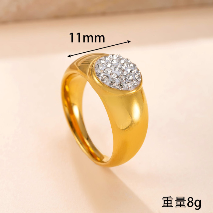 Stainless Steel Ring Casting Geometric Clay Stone-Inlaid Ring High-End Vacuum Color Retention Electroplated Titaniu...