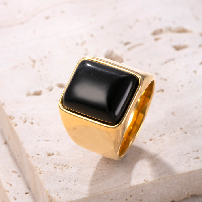 Stainless Steel Ring for Men, Cast Square Natural Stone Ring, Street Retro Personality Titanium Steel Jewelry Factory