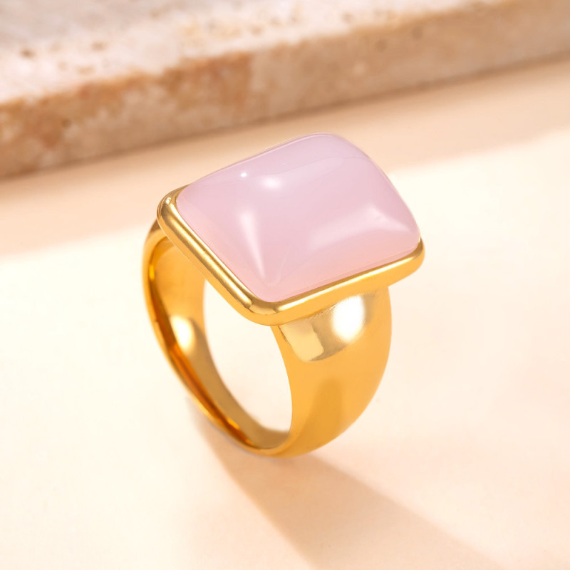 Cross-Border New Retro Stainless Steel Ring Casting Square Natural Stone Couple Rings High-End Titanium Steel Jewelry Factory