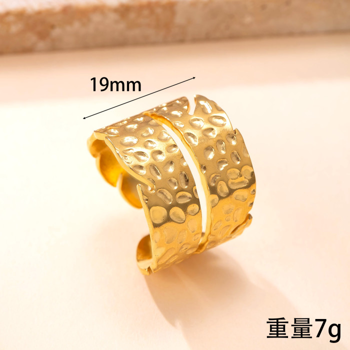 New Stainless Steel Ring for Women, Light Luxury High-End Feel, Oil Press Wide Surface Hollow Titanium Steel Stacking...