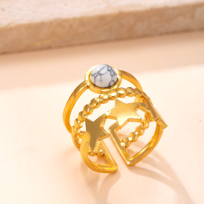 Hot Selling Titanium Steel Jewelry Oil Pressure Star Natural Stone Stacking Ring Simple High-End Feel Stainless Steel...