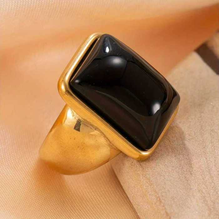 New Retro Stainless Steel Ring Casting Square Natural Stone Couple Rings High-End Titanium Steel Jewelry Factory