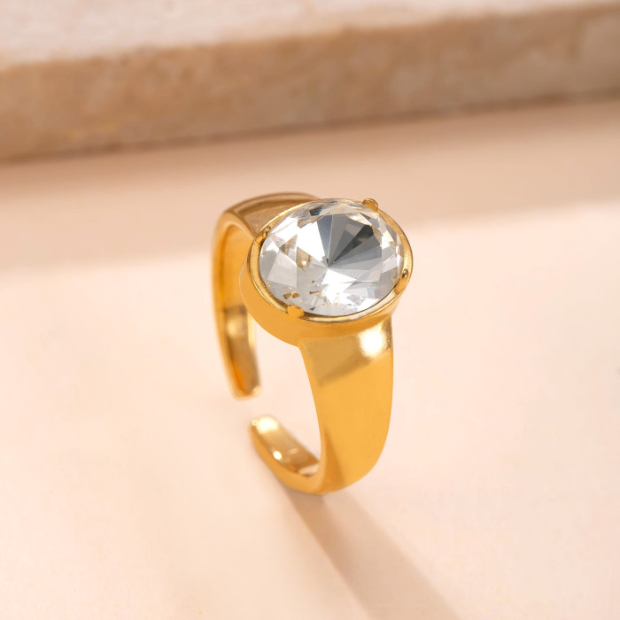 Titanium Steel Jewelry Casting Oval Zircon Inlaid Open Ring Vintage Palace Style Stainless Steel Ring Factory