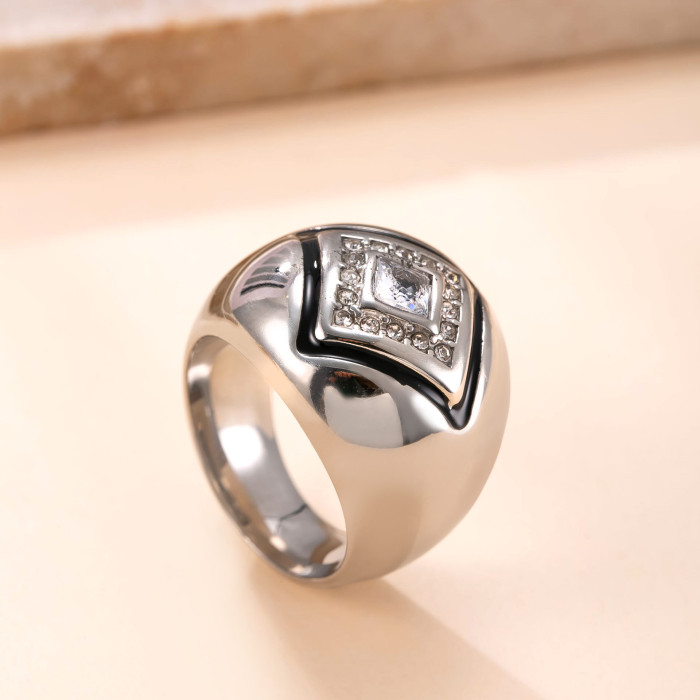 Exclusive Titanium Steel Jewelry Casting Square Oil Drop Stone-Inlaid Ring Vintage Punk Stainless Steel Ring Wholes...