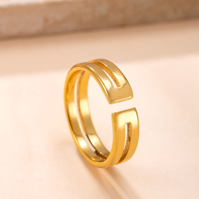 Hot Selling Stainless Steel Jewelry Cutting Geometric 18K Gold Plated Open Ring Korean Version Simple Stacking Ring F...