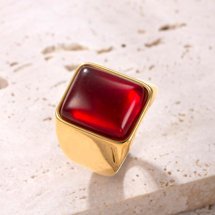 Stainless Steel Ring for Men, Cast Square Natural Stone Ring, Street Retro Personality Titanium Steel Jewelry Factory