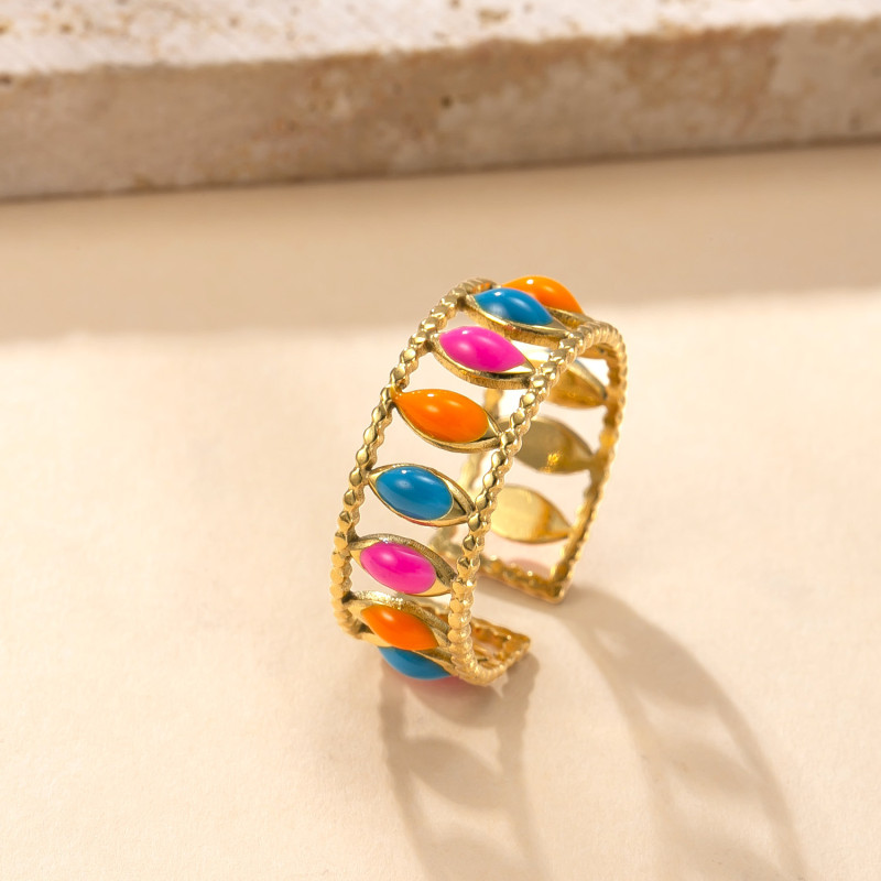 Amazon Cross-Border Fashion Titanium Steel Ring Hydraulic Drop Colorful Oil Open Ring Women's Design Sense Stainless Steel Jewelry