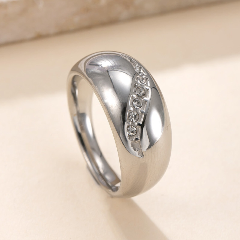 Cross-Border European and American Stainless Steel Casting Ring Fashion Light Luxury Style Diamond-Studded Ring Unisex Titanium Steel Jewelry