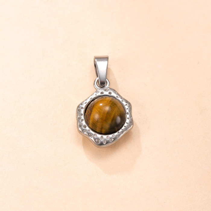 Single Pendant Cross-Border Stainless Steel Jewelry Embossed Irregular Inlaid Natural Stone Necklace Light Luxury 18k Gold Plated DIY Accessories