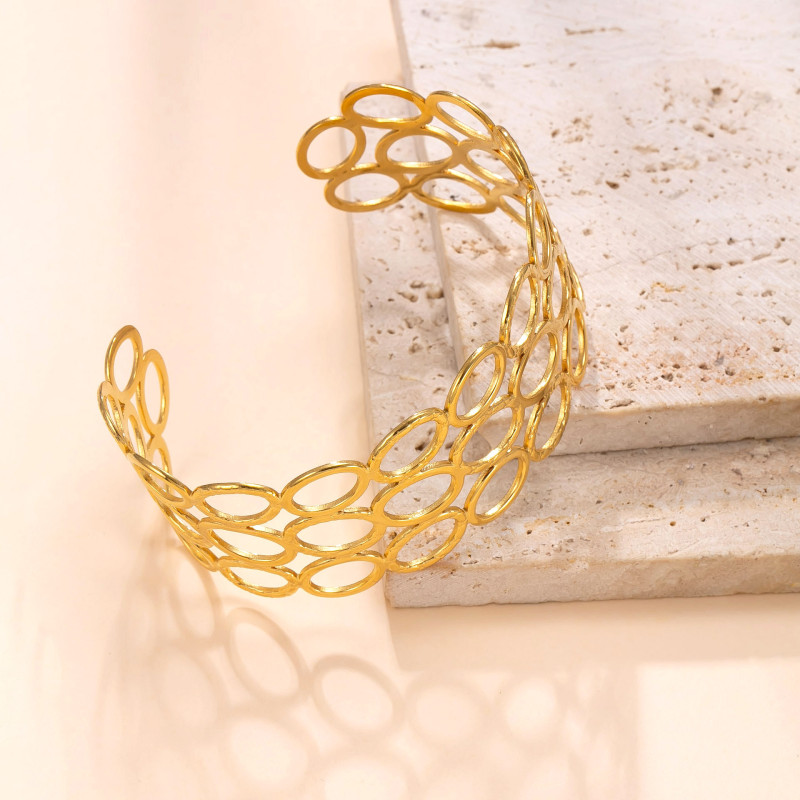 Cross-Border New Product Stainless Steel Bracelet Hydraulic Hollow Round Open Bracelet Fashion Niche Design Titanium Steel Jewelry Factory