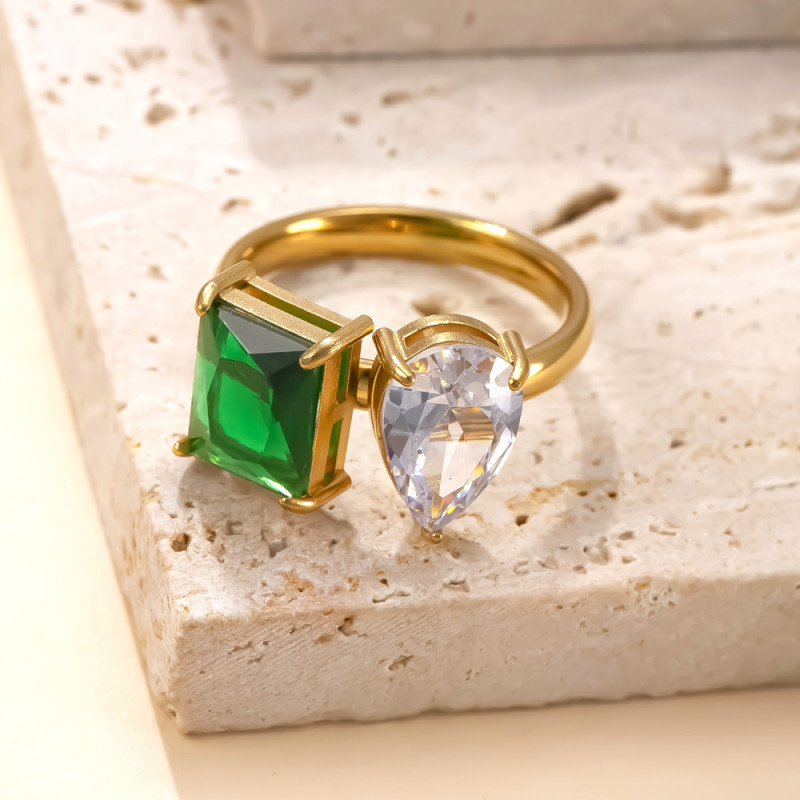 Cross-Border Hot Selling Stainless Steel Ring Diamond-Studded Ring for Women Niche Design 18K Gold Plated Zircon Ring Foreign Trade Jewelry
