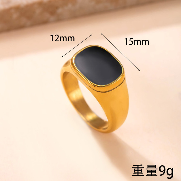 New Stainless Steel Ring Casting Square Oil Drop Ring Vintage Simple Electroplated 18K Gold Titanium Steel Jewelry