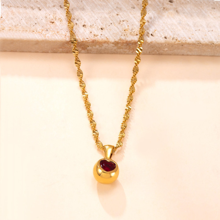 Single Pendant Cross-Border Stainless Steel Jewelry for Women High-End Feel Cast Round Heart Zircon Necklace Bracelet Titanium Steel Accessories