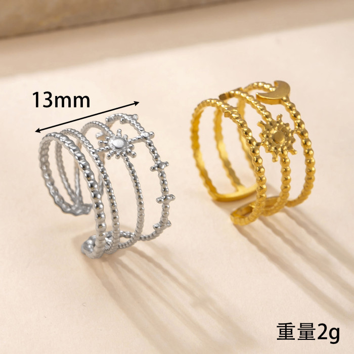 Hot Selling Stainless Steel Jewelry Simple Fashion 18K Gold Plated Titanium Steel Ring Hydraulic Three-Line Star Moon...