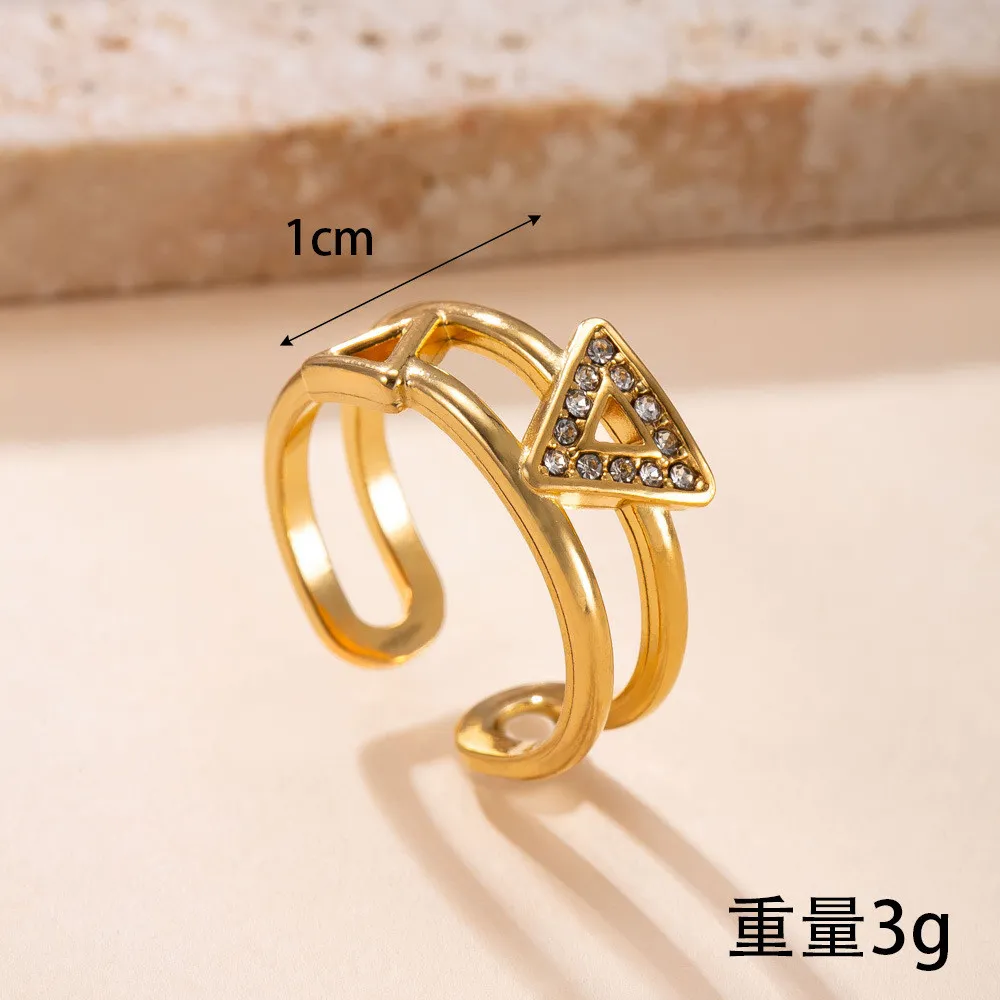 Cross-Border Hot-Selling Stainless Steel Ring Casting Hollow Triangle Inlaid Diamond Ring Fashion Commuting Titanium Steel Jewelry Wholesale