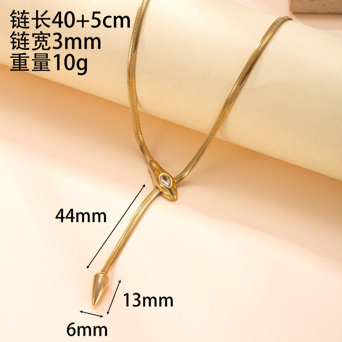Hot-Selling Stainless Steel Necklace Snake Head Stone-Inlaid Clavicle Chain Light Luxury Design Blade Chain Titaniu...