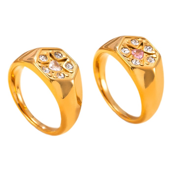 Stainless Steel Jewelry Retro Palace Style Couple Rings Cast Hexagonal Heart Stone Titanium Steel Rings Manufacturer