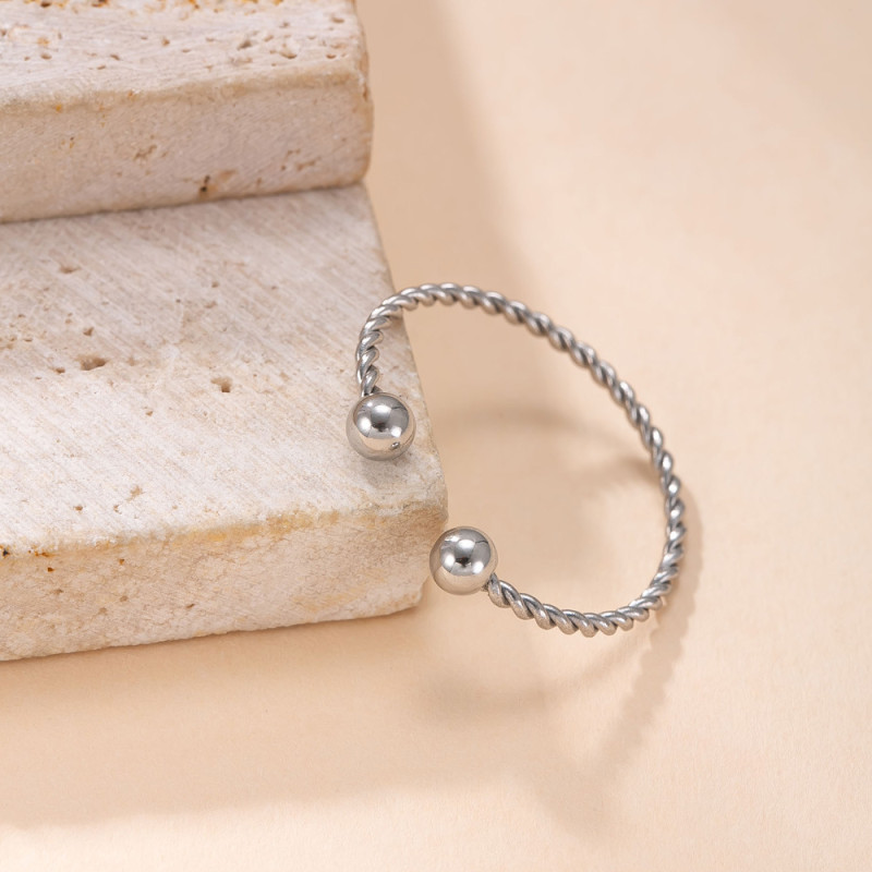 Cross-Border New Stainless Steel Stacking Rings Round Bead Fine Twist Open Rings Fashion Simple Titanium Steel Jewelry Manufacturer