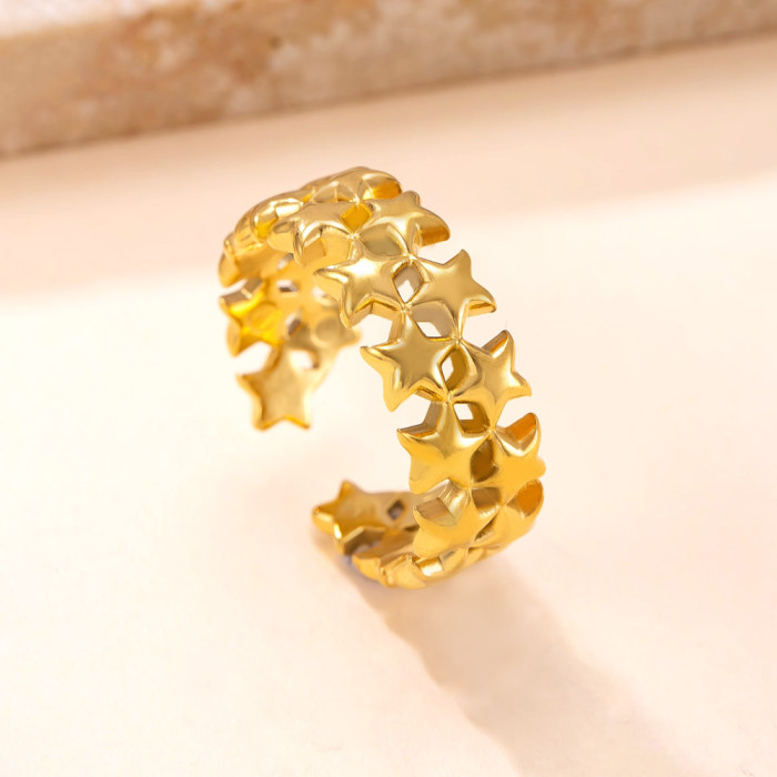 Hot-Selling Titanium Steel Jewelry Fashion Niche Design Open Ring Casting Double Row Star Stainless Steel Ring Factory