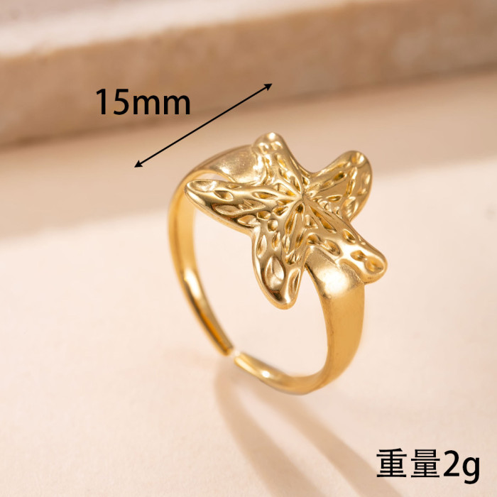 Exclusive Stainless Steel Jewelry Starfish Wrinkle Open Ring for Women Niche Design Fashion Titanium Steel Ring Manuf...