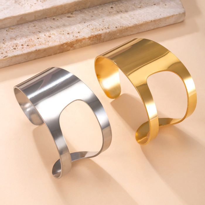 Cross-Border New Stainless Steel Bracelet Smooth Hollow Open Bracelet Fashion Simple Style 18K Gold Plated Titanium Steel Jewelry