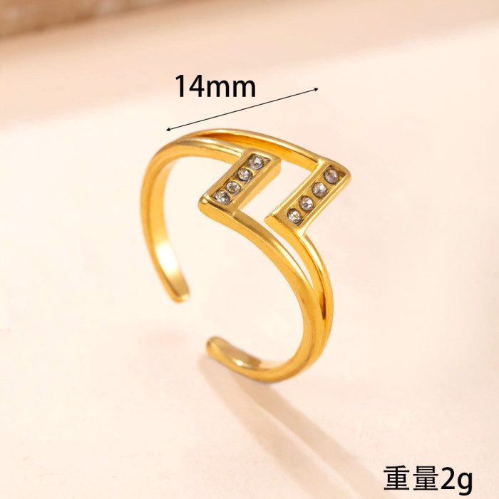 New Stainless Steel Ring Heart Hollow Stone-Inlaid Open Ring for Women Non-Fading Design Titanium Steel Jewelry