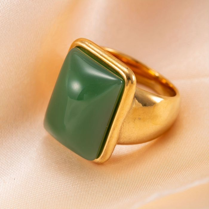 New Retro Stainless Steel Ring Casting Square Natural Stone Couple Rings High-End Titanium Steel Jewelry Factory