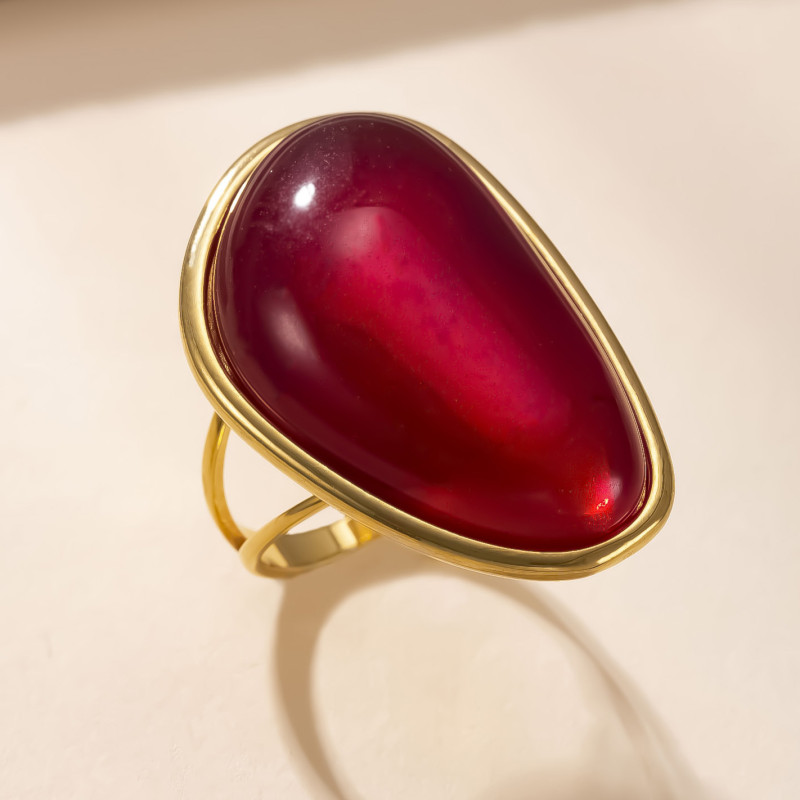 European and American Cross-Border Titanium Steel Jewelry Palace Style Oil Pressed Gemstone Ring Women's Personality Retro Stainless Steel Ring Wholesale